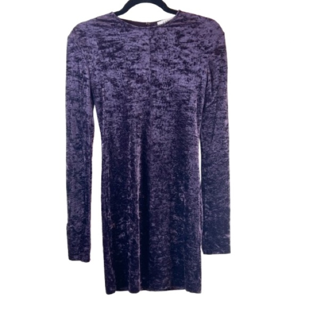 Frame Crushed Velvet Long Sleeve Mini Dress Purple Bodycon Dress Size XS
